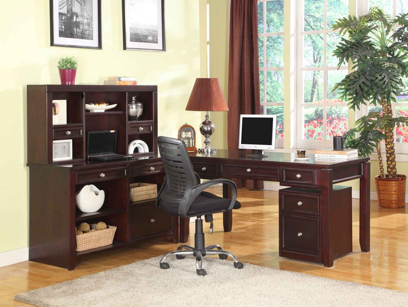 Boston Transitional Merlot Modular Office L Shaped Corner Desk Intended For Office Desks With Filing Credenza (View 5 of 15)