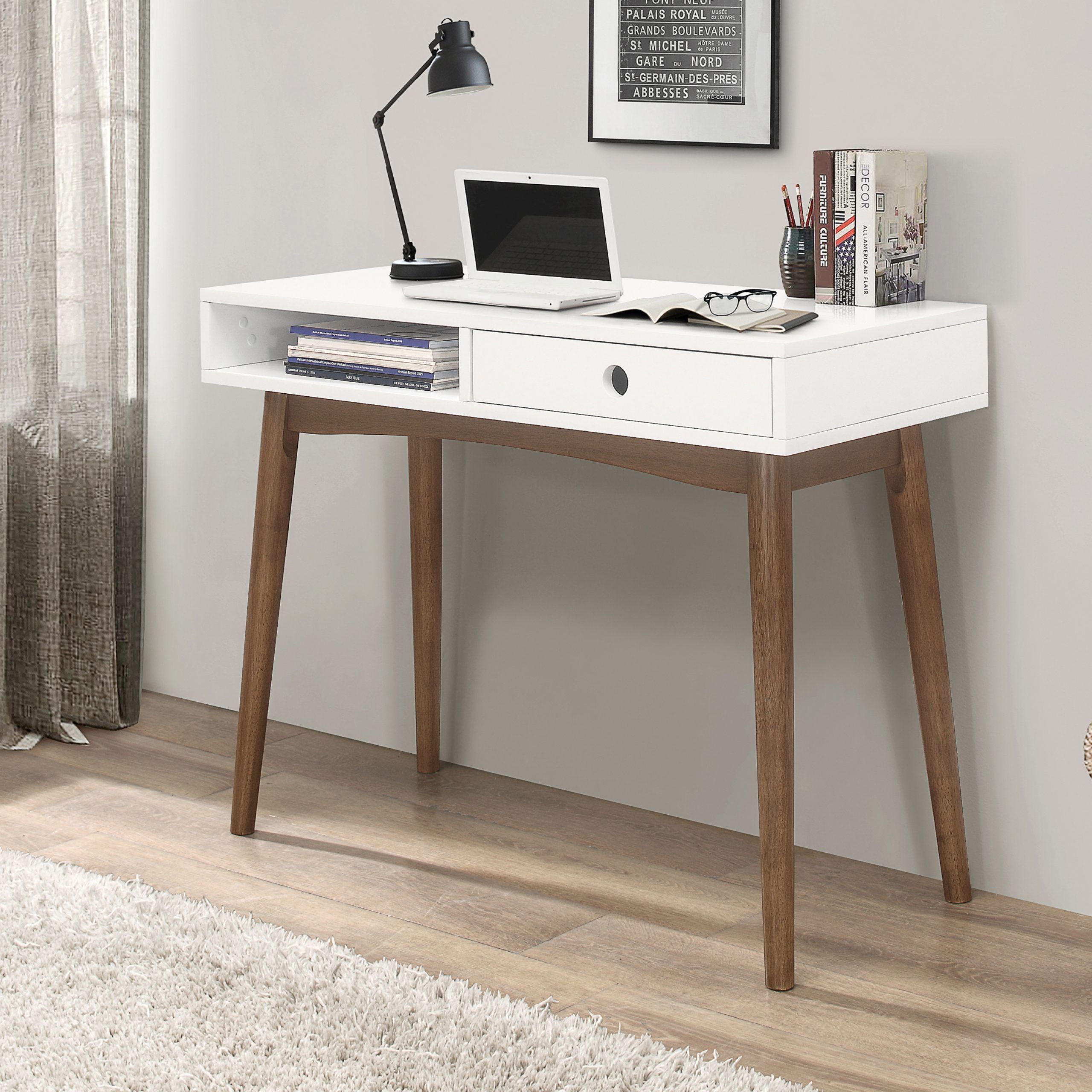 Bradenton 1 Drawer Writing Desk White And Walnut – Coaster F Pertaining To Aged White Finish Wood Writing Desks (View 4 of 15)