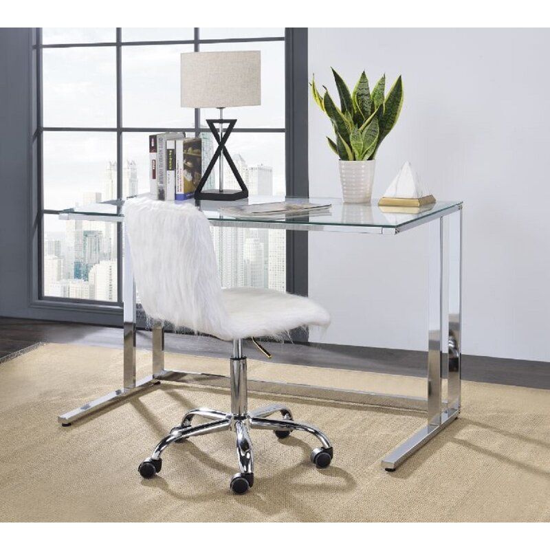 Brayden Studio® 47"lx 24"wx 30"h Writing Desk Gaming Desk For Household Inside Tempered Glass And Gold Metal Office Desks (View 8 of 15)