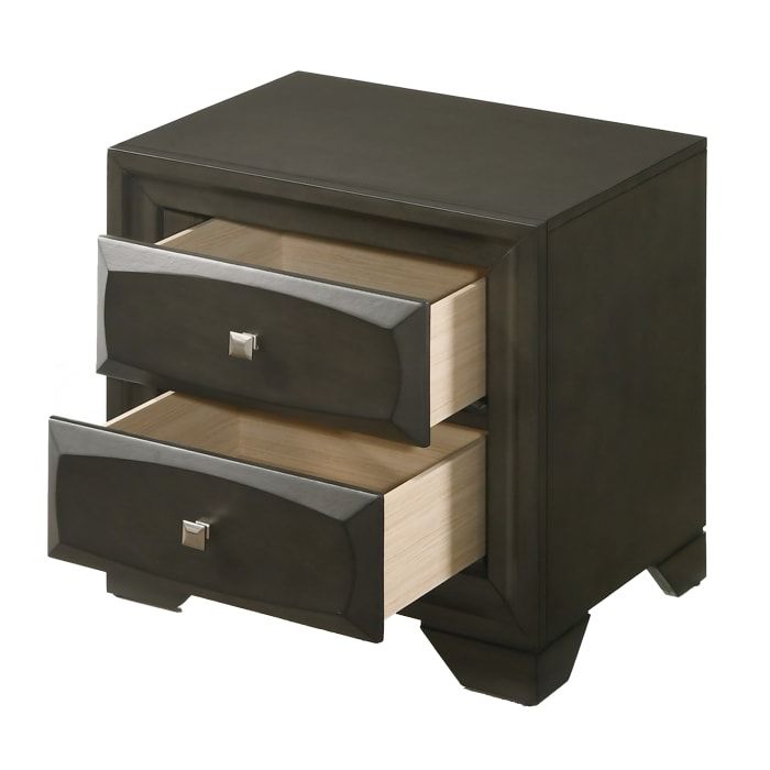 Brushed Nickel Accent And Chamfered Legs 2 Drawer Antique Gray Nightst With Brushed Antique Gray 2 Drawer Wood Desks (View 5 of 15)