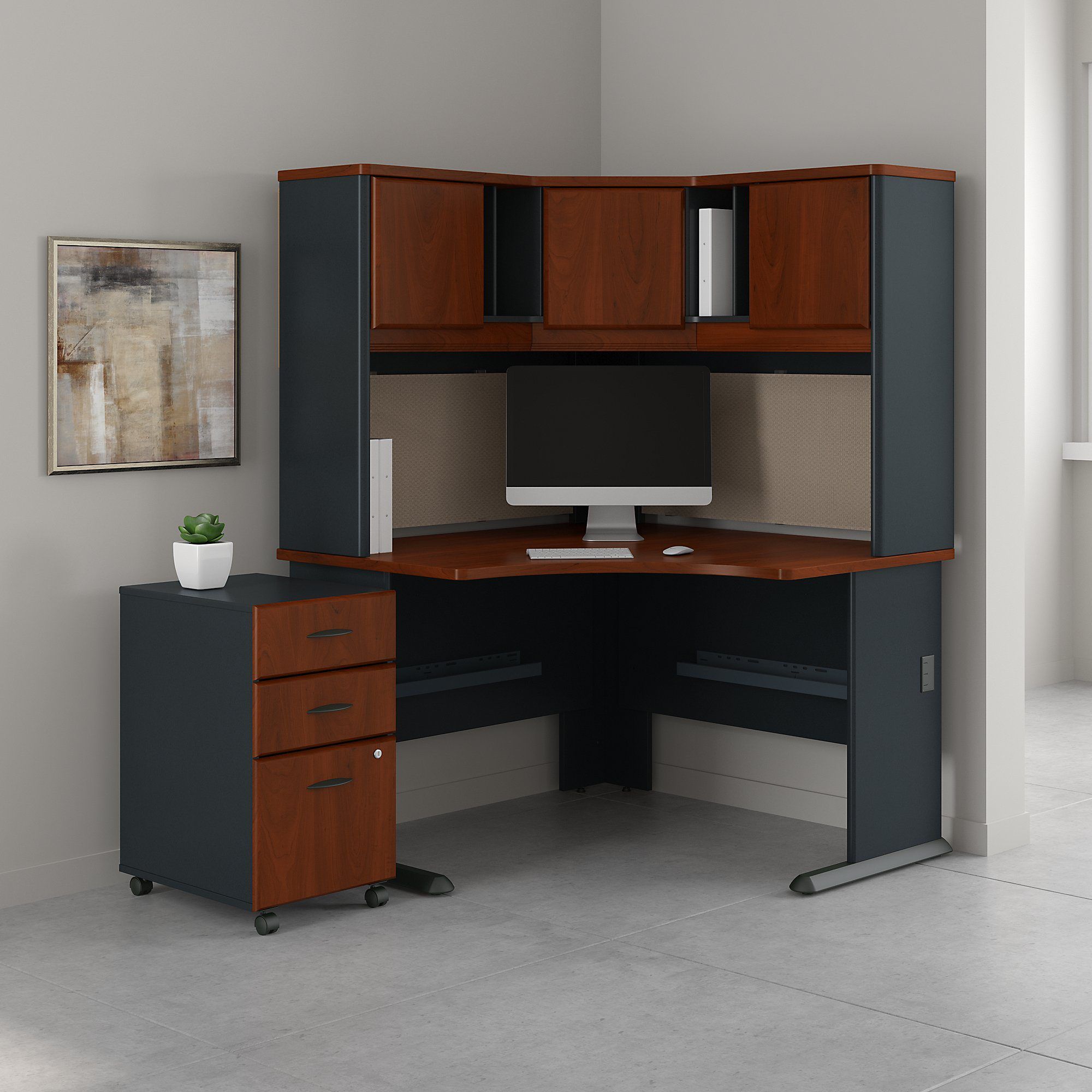 Bush Business Furniture Series A 48w Corner Desk With Hutch And Mobile With Computer Desks With Filing Cabinet (View 4 of 15)