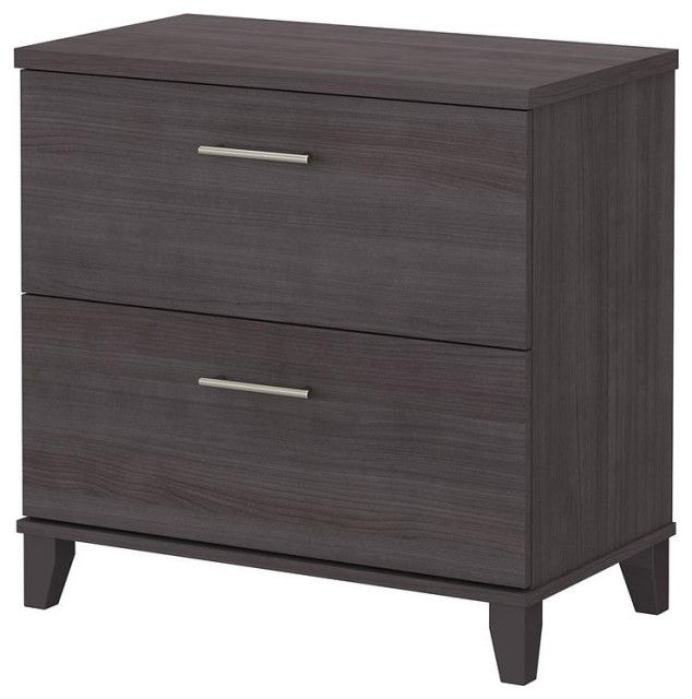 Bush Furniture Somerset 2 Drawer Lateral File Cabinet In Storm Gray Within Brushed Antique Gray 2 Drawer Wood Desks (View 7 of 15)