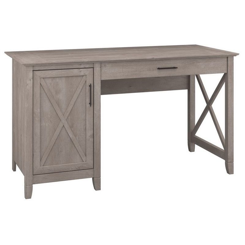 Bush Key West 54" Single Pedestal Desk In Washed Gray | Discount Bandit Within Gray Reversible Desks With Pedestal (View 4 of 15)