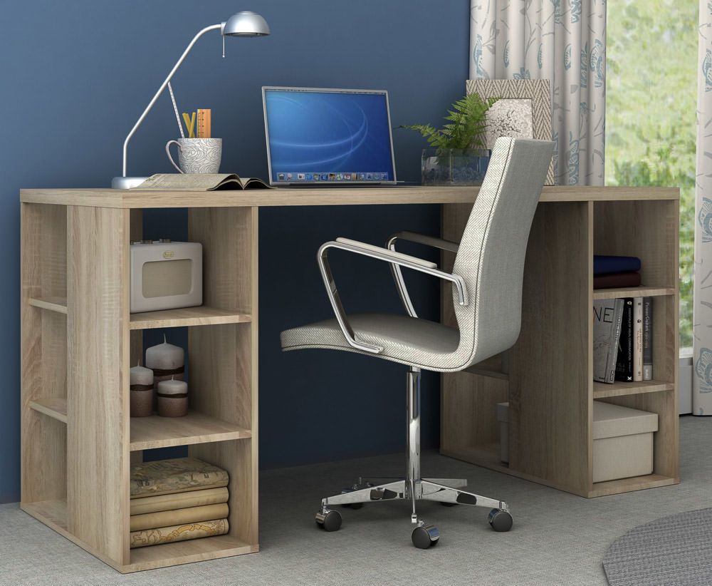 Buy Bloc Desk/computer Table – 6 Storage Shelves – Light Sonoma Oak Intended For Sonoma Oak Writing Desks (View 14 of 15)