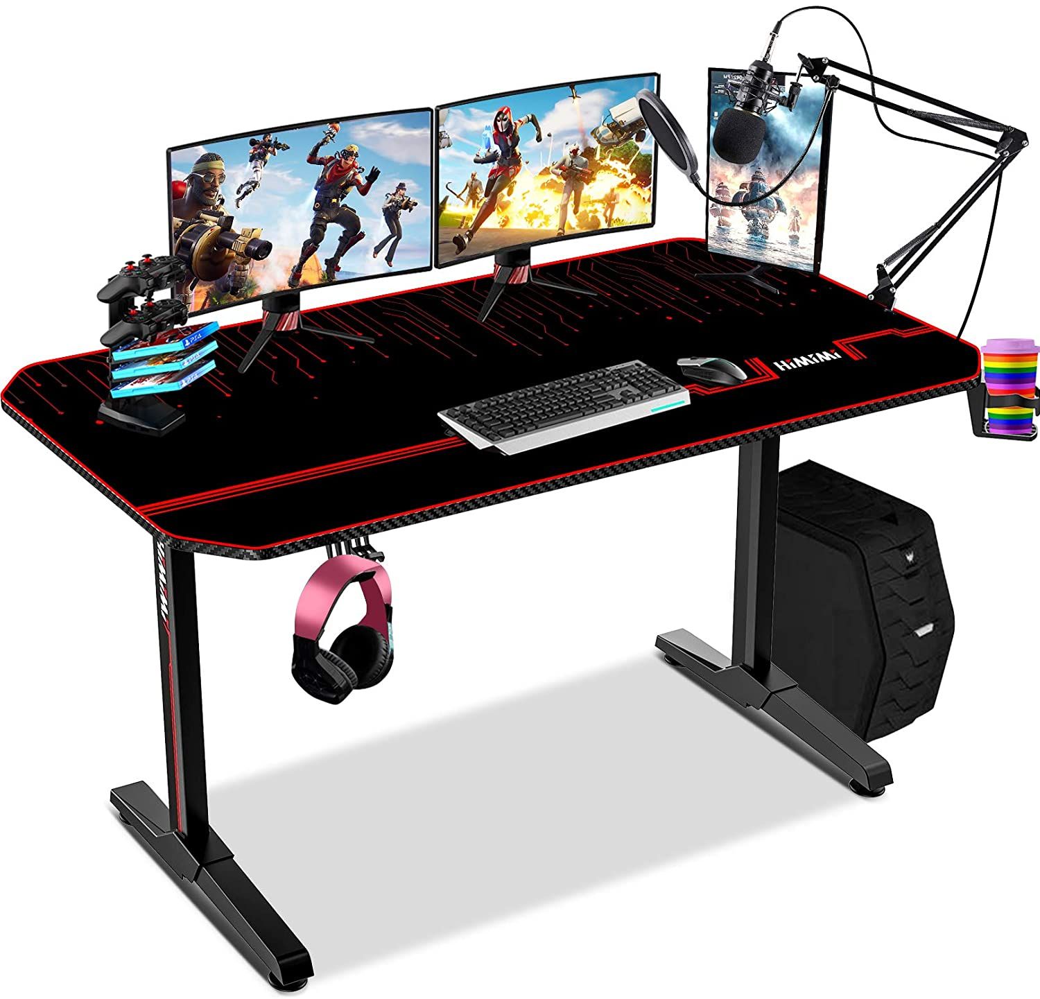 Buy Ergonomic Gaming Desk 55 Inch, T Shaped Computer Table With Free Pertaining To Gaming Desks With Built In Outlets (View 1 of 15)