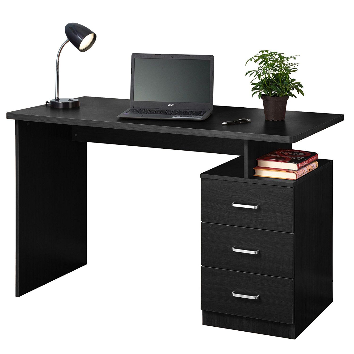 Buy Fineboard Home Office Desk With 3 Drawers, Black/white In Cheap For White And Black Office Desks (View 3 of 15)