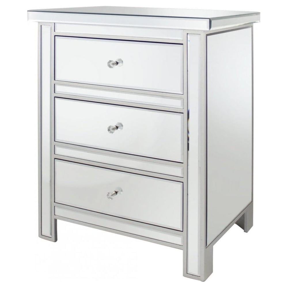 Buy Fusion Living 3 Drawer Mirrored Bedside Unit | Silver Beside Unit With Regard To 3 Drawer Mirrored Small Desks (View 5 of 15)