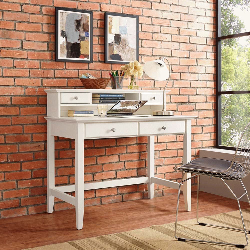Campbell Writing Desk With Hutch In White Finish Regarding White And Cement Writing Desks (View 2 of 15)