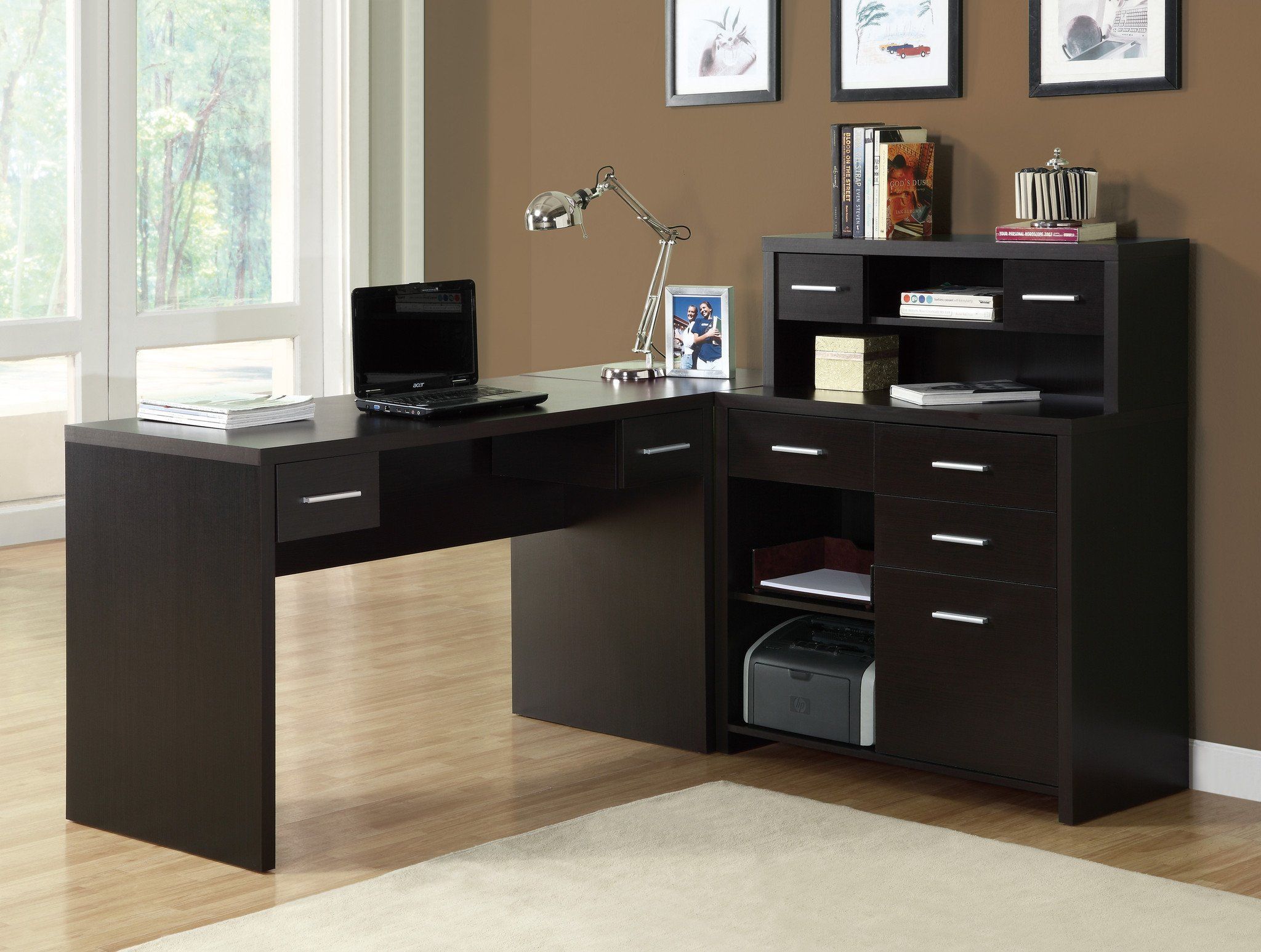 Cappuccino Modern L Shaped Desk With Great Storage | L Shaped Office Intended For Executive Desks With Dual Storage (View 8 of 15)