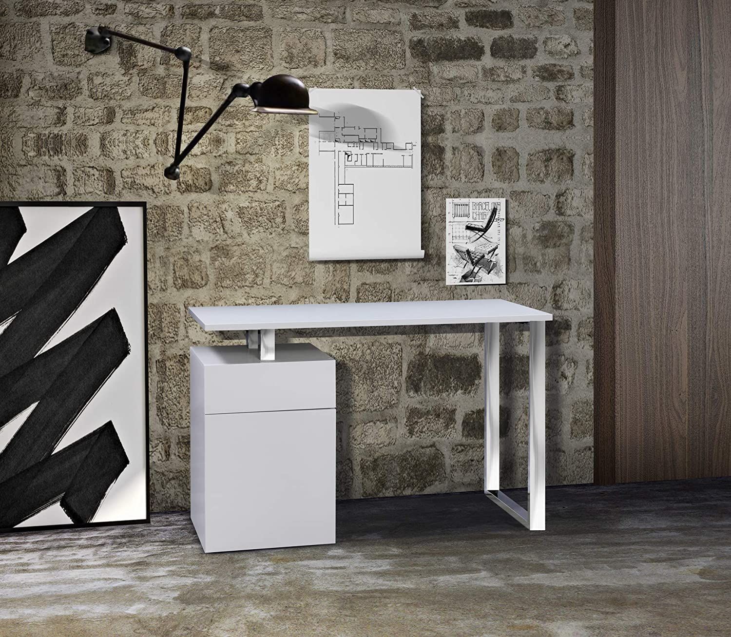 Centurion Supports Calista Gloss White With Chrome Legs 3 Drawer With Glossy White And Chrome Modern Desks (View 13 of 15)
