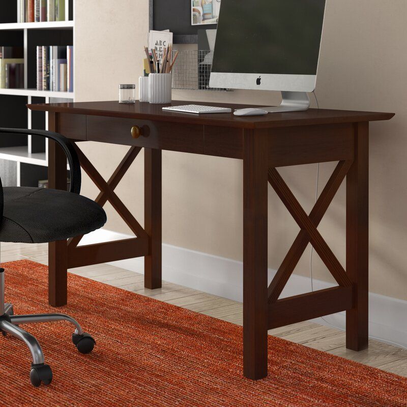 Charlton Home Tolley Solid Wood Desk & Reviews | Wayfair Pertaining To Walnut Rubberwood Desks (View 4 of 15)