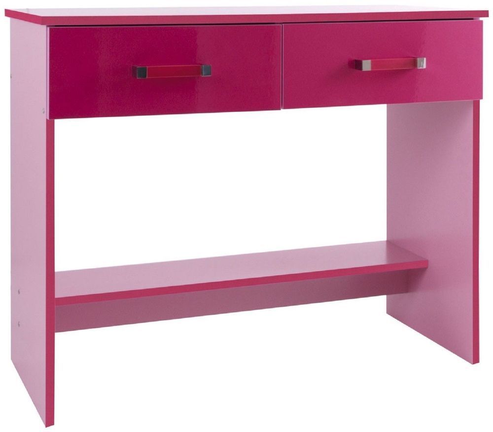 Childrens Girls Caspian Pink Gloss 2 Drawer Dressing Table Study Desk With Pink Lacquer 2 Drawer Desks (View 13 of 15)