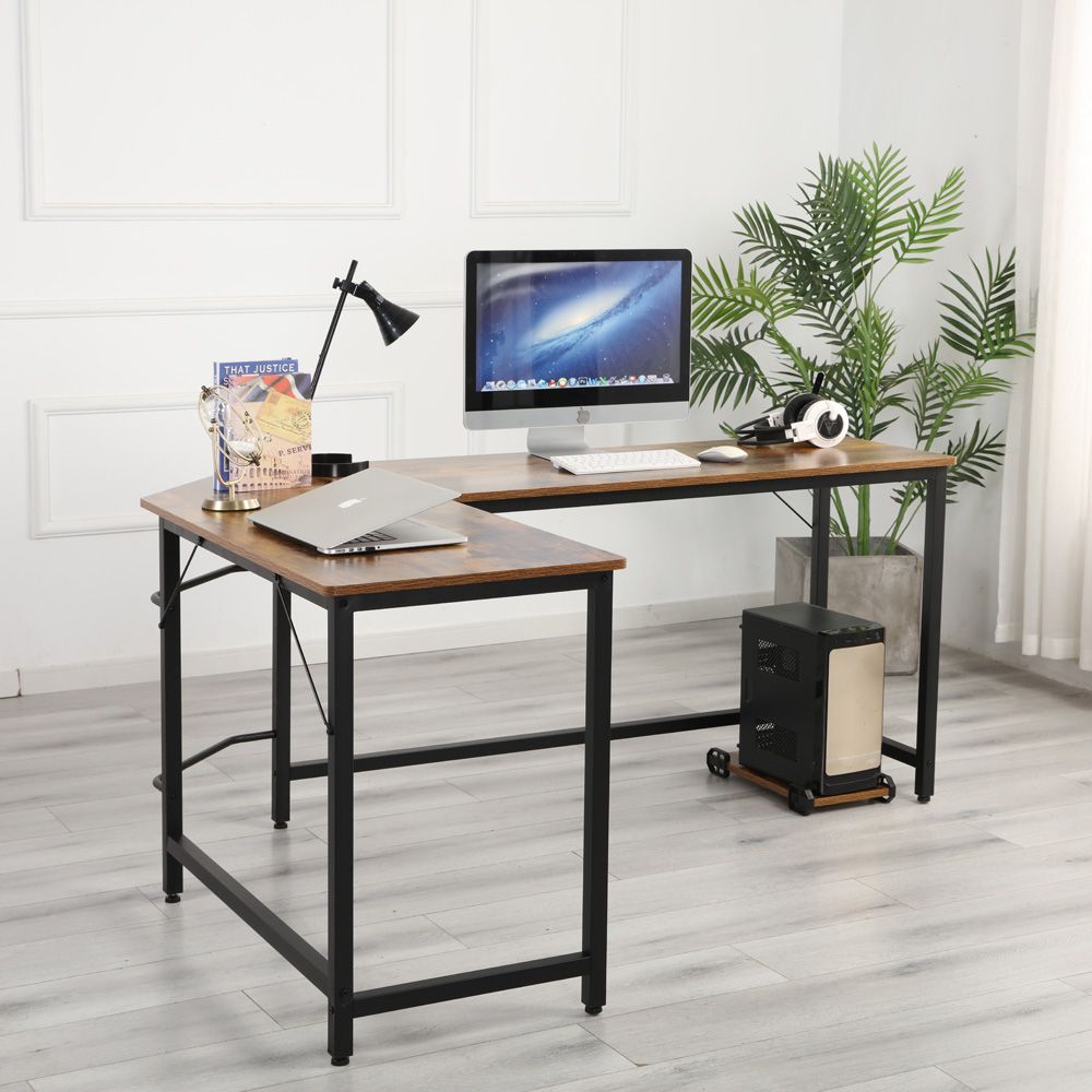 Clearance! L Shaped Computer Desk With Cpu Stand, Industrial Office Inside White Glass And Natural Wood Office Desks (View 1 of 15)