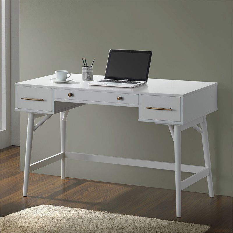 Coaster 3 Drawer Mid Century Modern Writing Desk In White – 800745 With Regard To Modern Office Writing Desks (View 14 of 15)