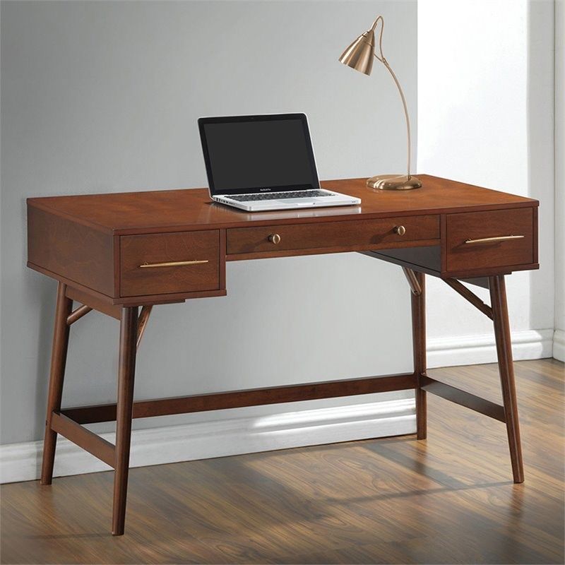 Coaster 3 Drawer Writing Desk In Walnut And Bronze – 800744 For Off White 3 Drawer Desks (View 9 of 15)