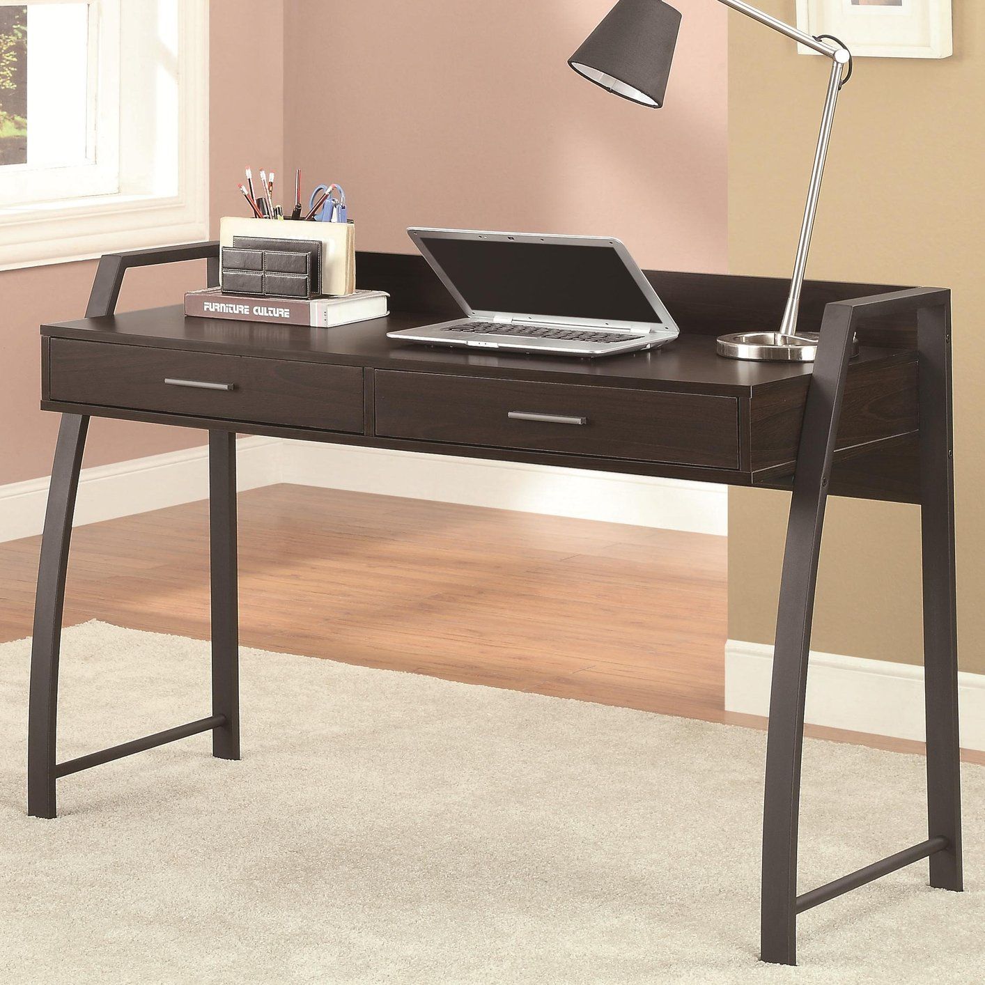 Coaster 801141 Black Metal Office Desk – Steal A Sofa Furniture Outlet For Natural Wood And Black Metal Office Desks (View 1 of 15)