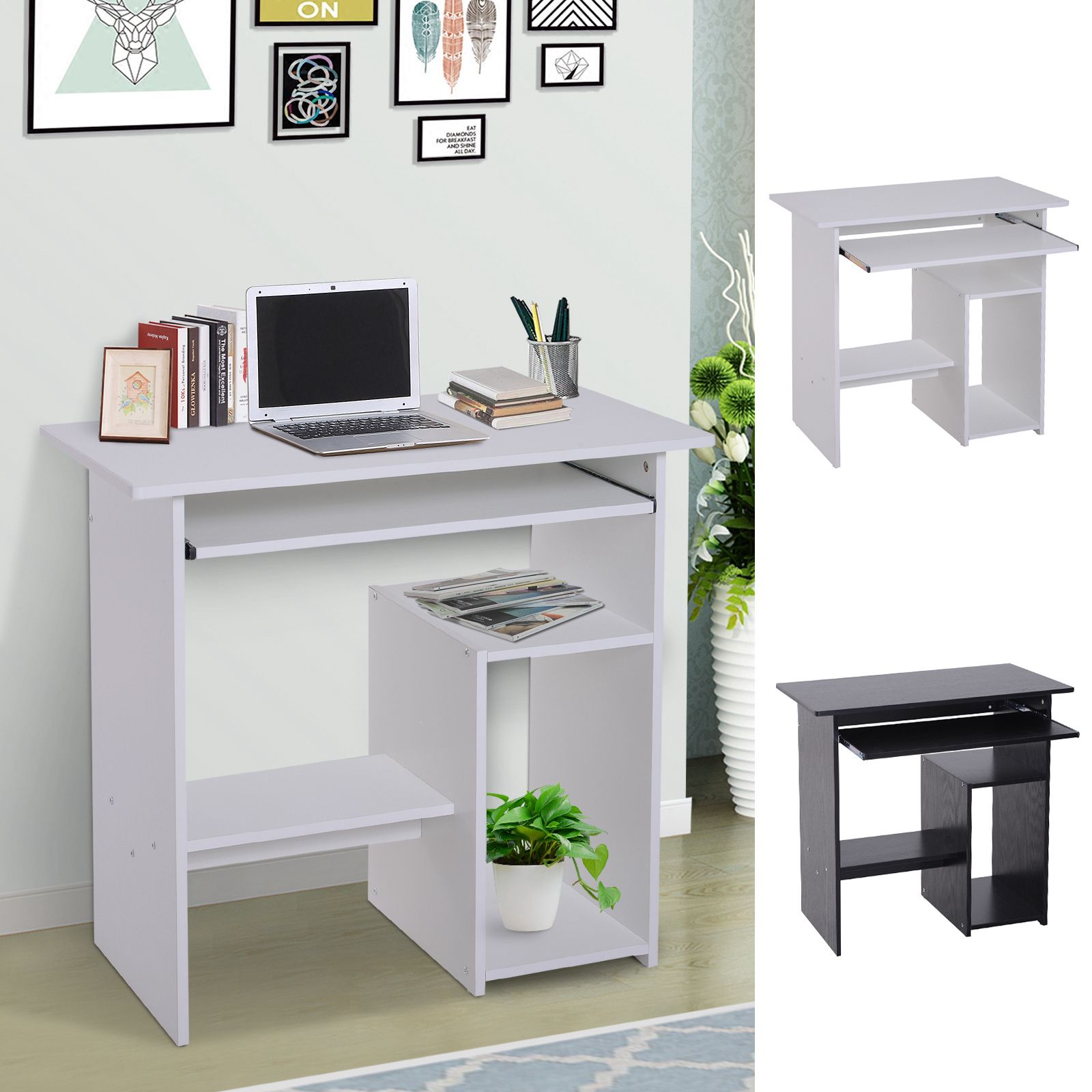 Compact Small Computer Table Wooden Desk Keyboard Tray Storage Shelf With Regard To Corner Desks With Keyboard Shelf (View 3 of 15)