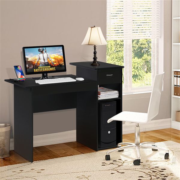 Computer Desk For Small Spaces Home Office Table Laptop Light Black Throughout Black Glass And Dark Gray Wood Office Desks (View 1 of 15)