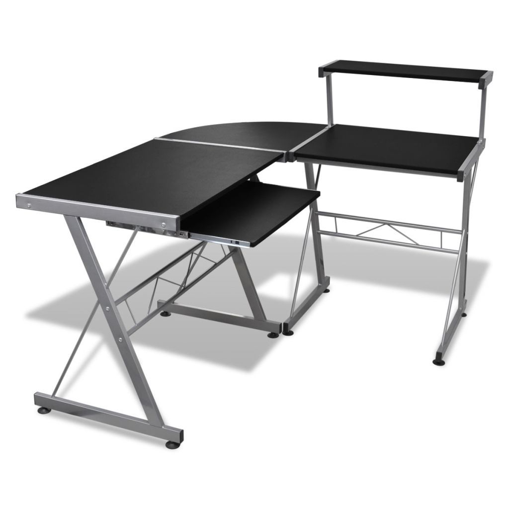 Computer Desk Workstation With Pull Out Keyboard Tray Black With Pull Inside Matte Black Corner Desks With Keyboard Shelf (View 9 of 15)
