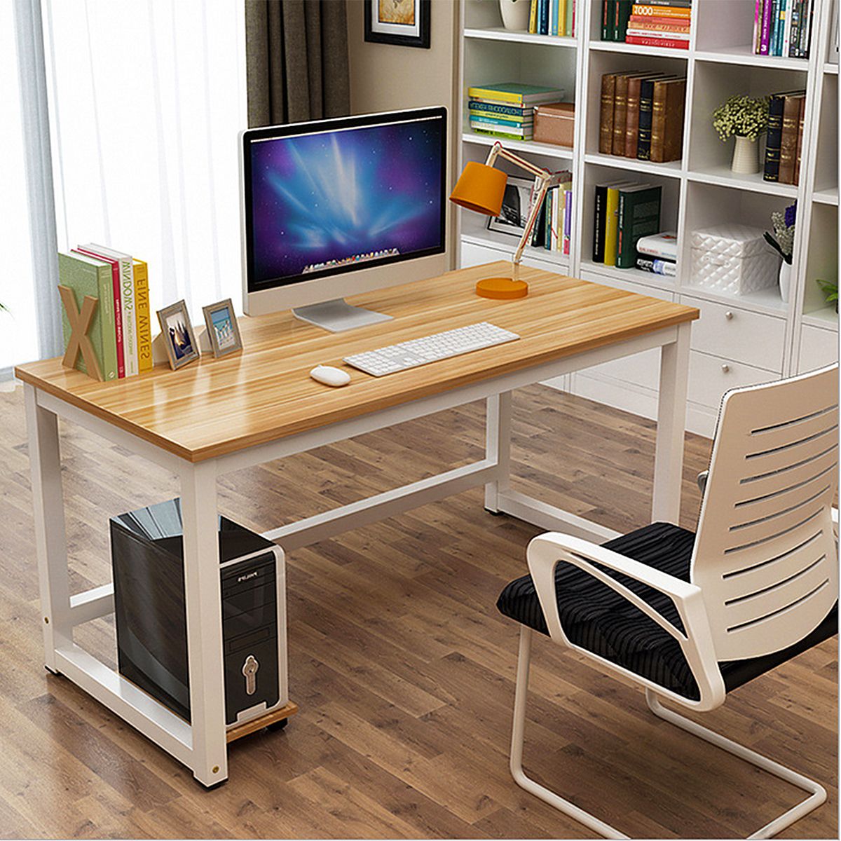 Computer Desks Modern Sturdy Office Table Large 43 Inch Pc Laptop In White Wood Modern Writing Desks (Photo 15 of 15)