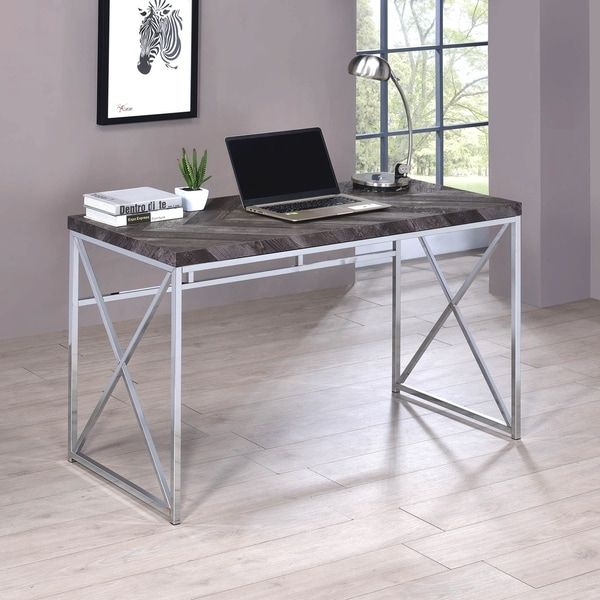 Contemporary Grey Trendy Modern Herringbone Design Home Office Computer With Smoke Gray Computer Writing Desks (View 12 of 15)