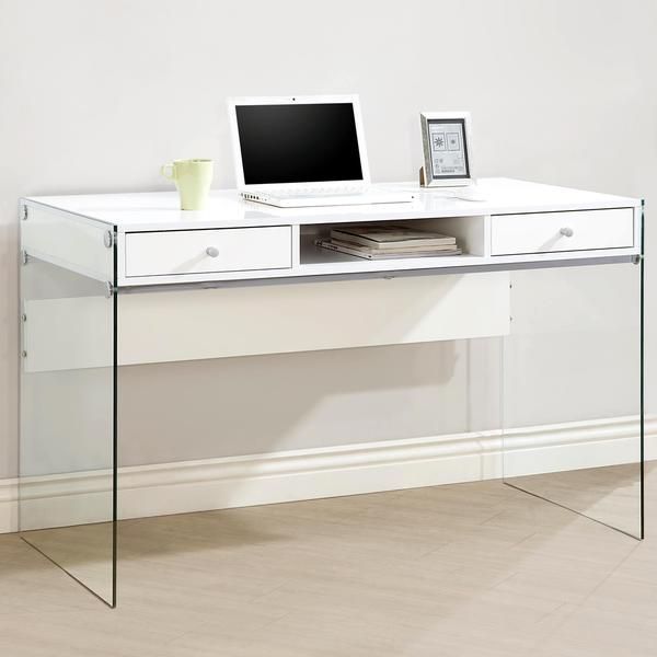 Contemporary Modern Style Glass Home Office Glossy White Computer Inside White Finish Glass Top Desks (View 8 of 15)