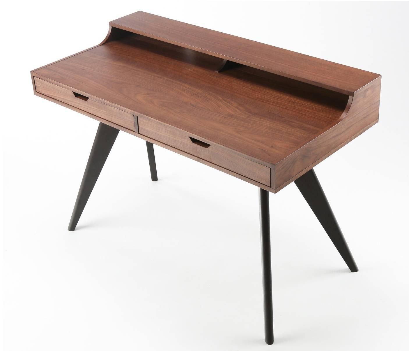 Contemporary Walnut And Wenge Veneer Writing Desk With Two Drawers At Throughout Glass And Walnut Modern Writing Desks (View 5 of 15)