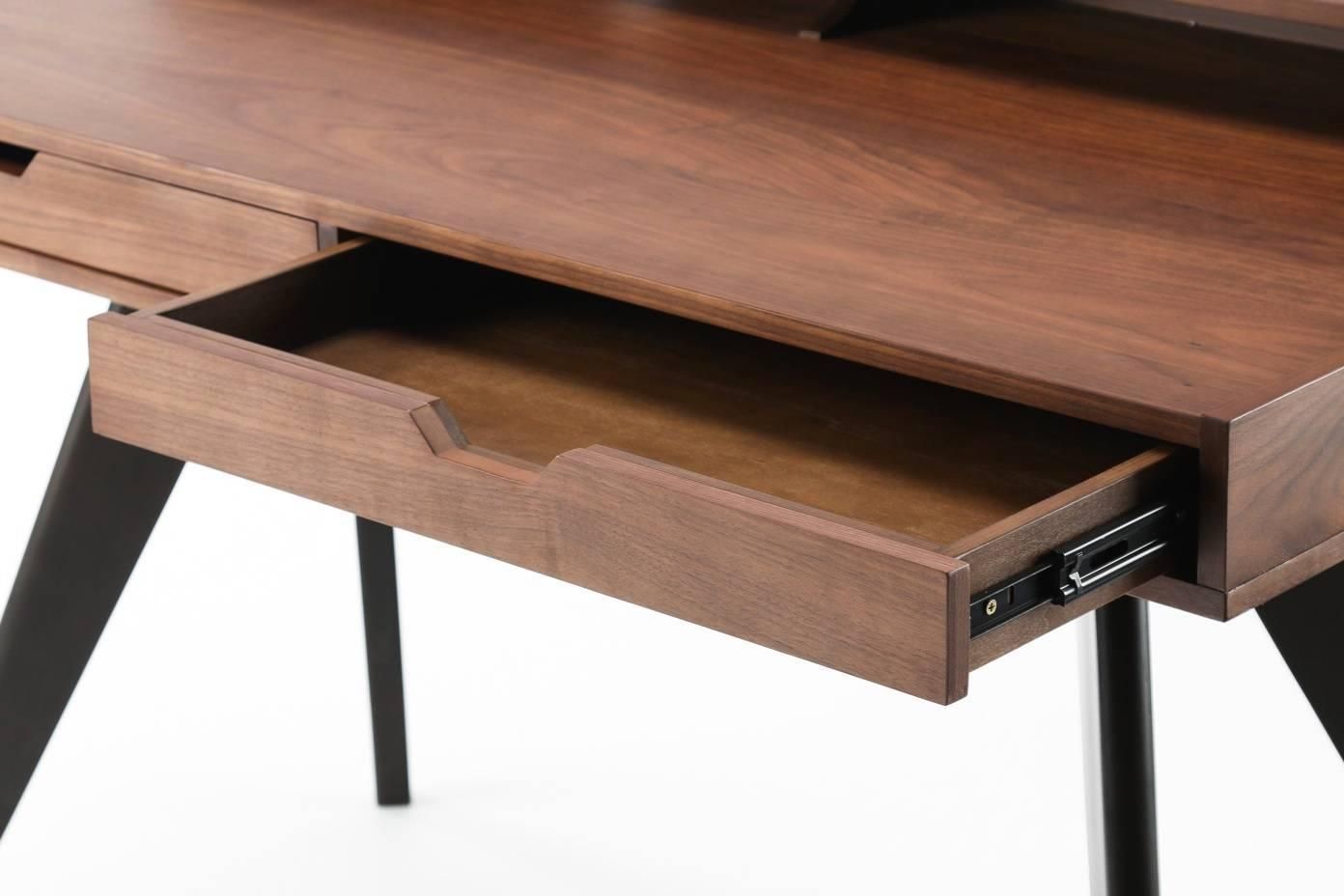 Contemporary Walnut And Wenge Veneer Writing Desk With Two Drawers At Throughout Glass And Walnut Modern Writing Desks (View 2 of 15)
