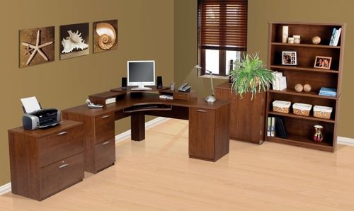 Corner Desk Set 1 In Tuscany Brown – Elite – Bestar Office Furniture Within Brown And Yellow Corner Desks (Photo 6 of 15)
