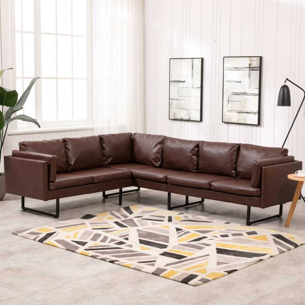 Corner Sofa Faux Leather Brown – Furniture King Throughout Brown And Yellow Sectional Corner Desks (View 9 of 15)