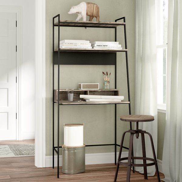 Crafted Of Metal In A Black Finish, This Leaning Ladder Desk Features A Within 2 Shelf Black Ladder Desks (View 15 of 15)