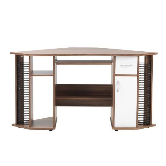 Croft Wooden Corner Computer Desk In Walnut And White | Furniture In Intended For White And Walnut 6 Shelf Computer Desks (View 7 of 15)