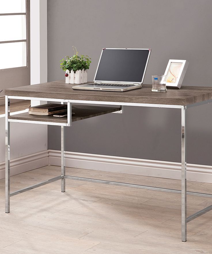 Dark Gray & Chrome Desk | Zulily | Furniture, Grey Writing Desk, Home Pertaining To Black And Gray Oval Writing Desks (View 2 of 15)