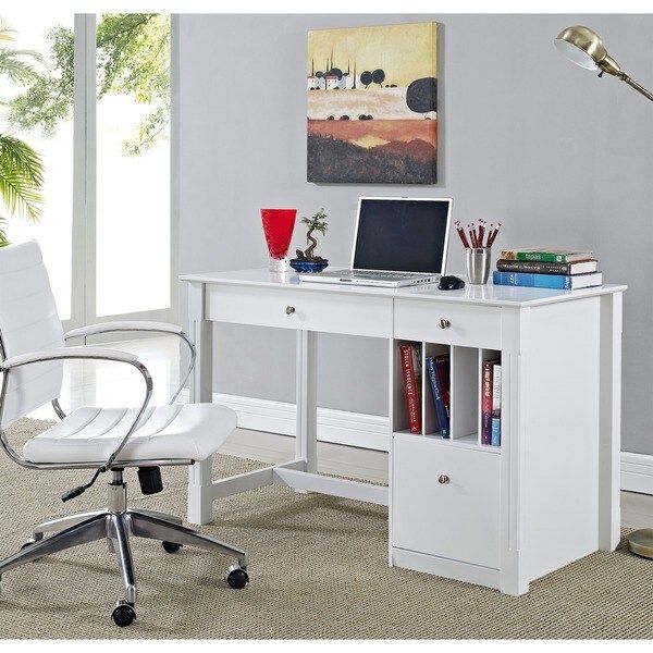 Deluxe White Wood Computer Desk – Overstock Shopping – Great Deals On Desks Inside White Wood 1 Drawer Corner Computer Desks (View 11 of 15)