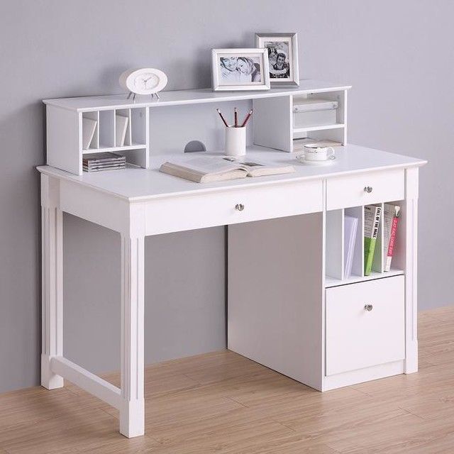 Deluxe White Wood Computer Desk With Hutch – Modern – Desks And Hutches With White 1 Drawer Wood Laptop Desks (View 2 of 15)