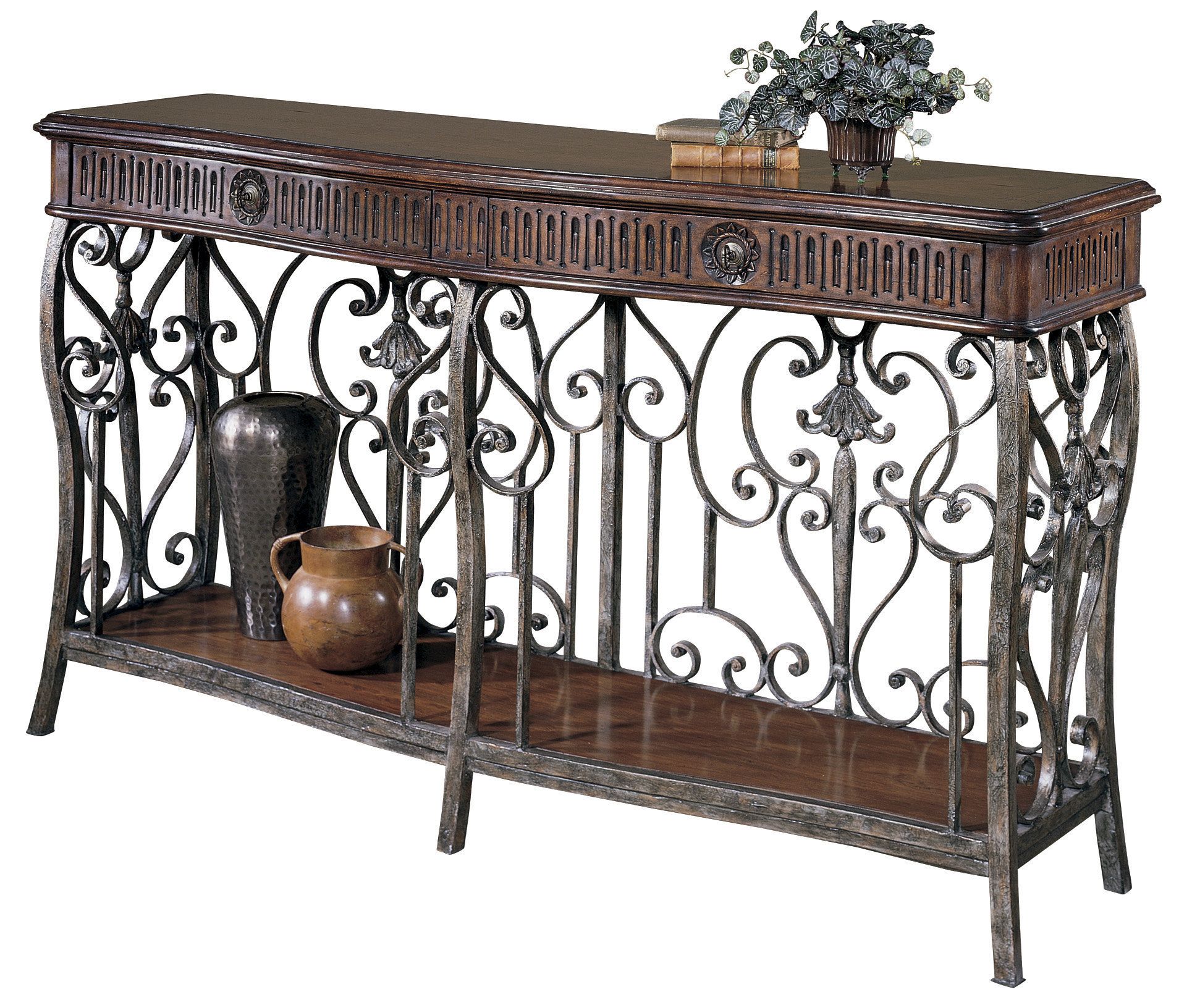 Distressed Console Table With Metal – Classic Wood Accent Furniture Throughout Distressed Iron 4 Shelf Desks (View 9 of 15)