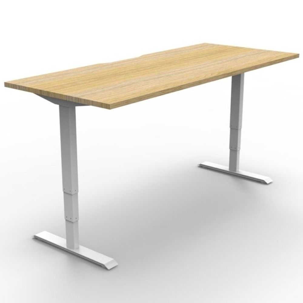 Electric Height Adjustable Standing Desk Oak White | Apex With White Adjustable Stand Up Desks (View 12 of 15)