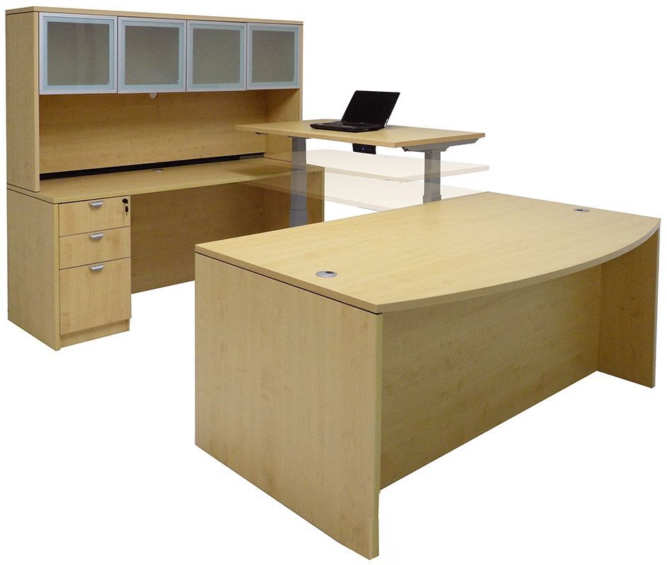 Electric Lift U Shaped Maple Workstation W/hutch – Free Shipping! With Adjustable Electric Lift Desks (View 6 of 15)