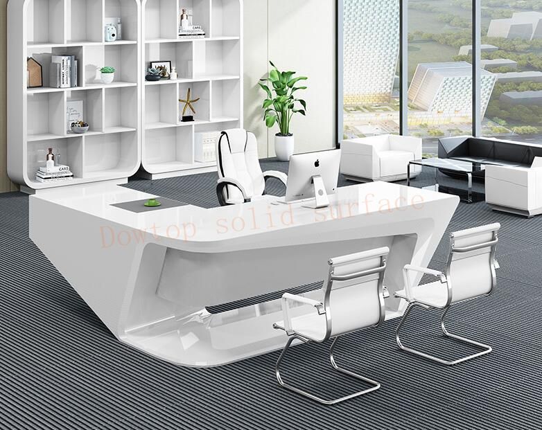 Elegant Modern Pure White Solid Surface Manager Desk With Off White And Cinnamon Office Desks (View 13 of 15)