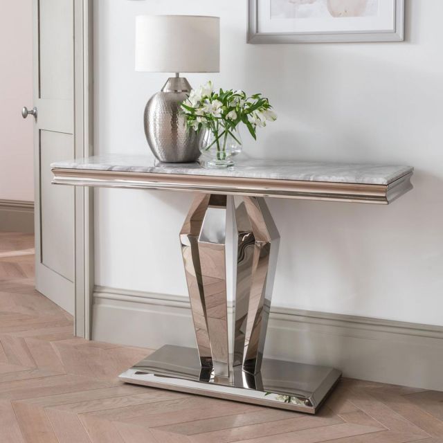 Ernest Console Table Stainless Steel & Marble Top – Console & Hall With Regard To Stainless Steel And Gray Desks (View 11 of 15)