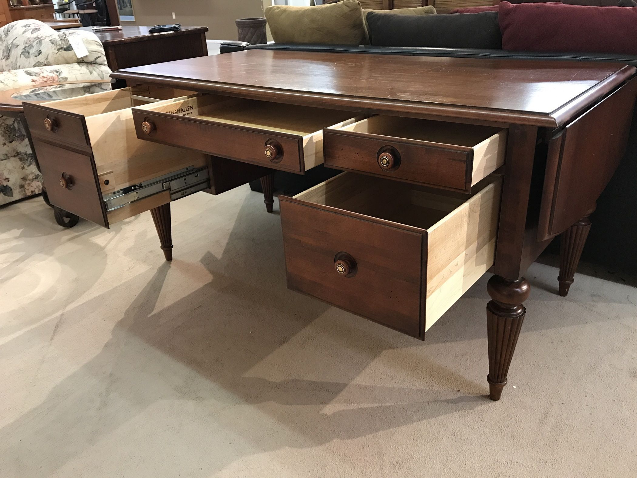 Ethan Allen Drop Leaf Desk | Delmarva Furniture Consignment Pertaining To Drop Leaf Computer Writing Desks (Photo 1 of 15)