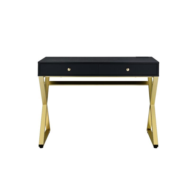 Everly Quinn Writing Desk With Built In Usb Port And Plug In Black And With Acacia Wood Writing Desks With Usb Ports (View 2 of 15)