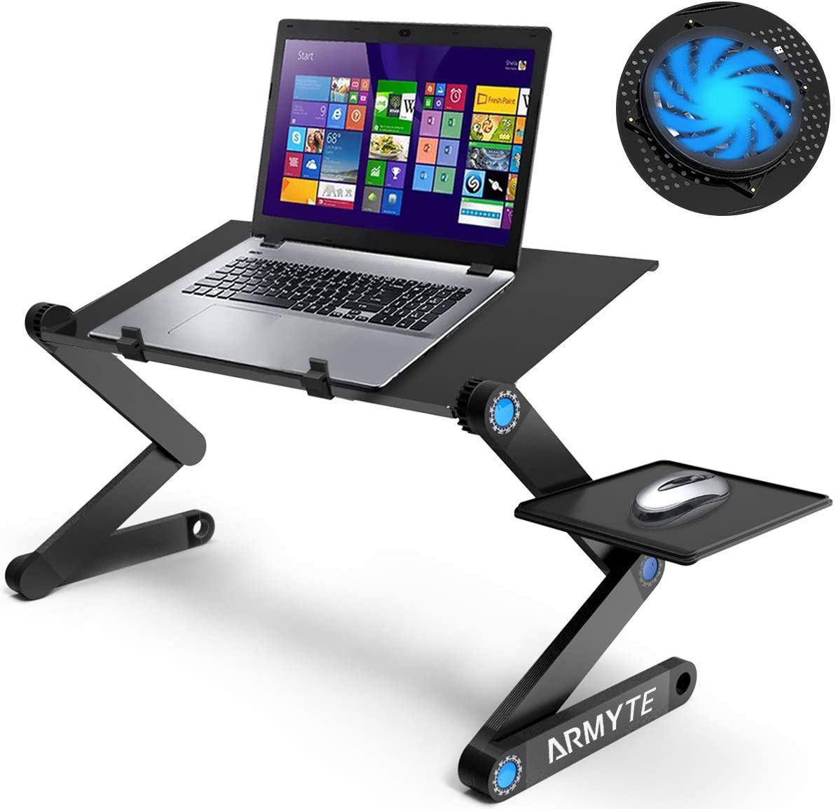 Extra Wide Adjustable Laptop Stand With Cooling Fan & Mouse Pad For 17 Intended For Black Adjustable Laptop Desks (View 1 of 15)