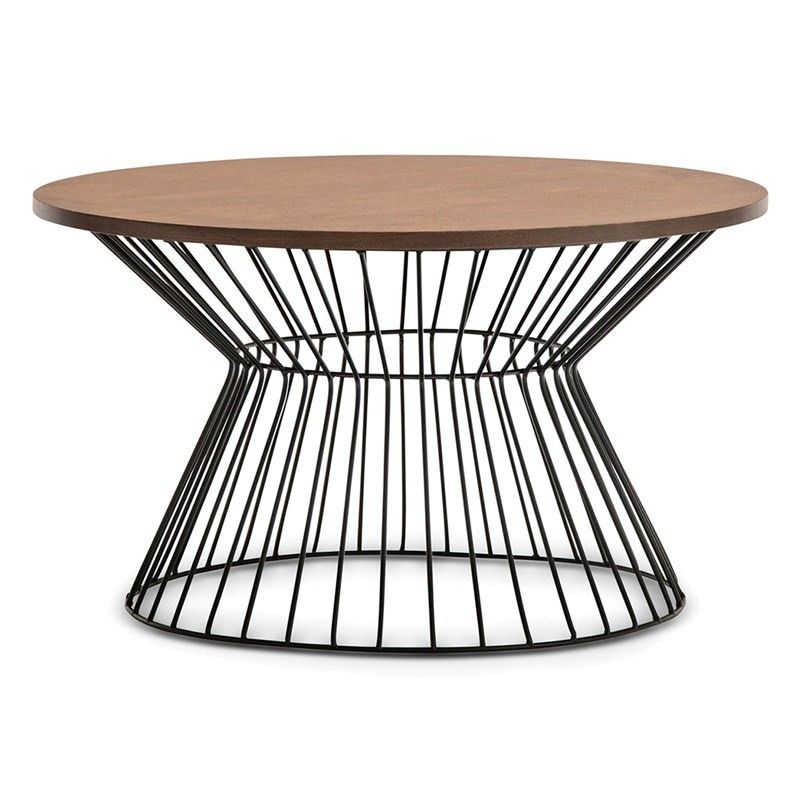 Fabiano Wooden Top Metal Wireframe 80cm Round Coffee Table – Walnut/black Inside Espresso Wood And Black Metal Desks (Photo 10 of 15)