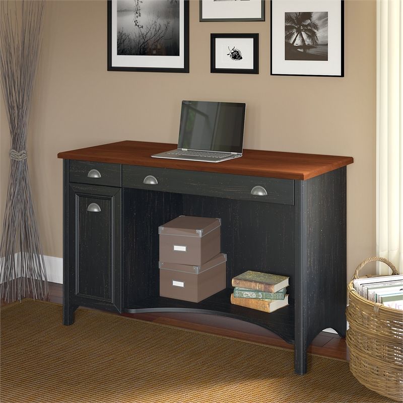 Fairview Computer Desk With Drawers In Antique Black – Engineered Wood Regarding Wood Center Drawer Computer Desks (View 2 of 15)