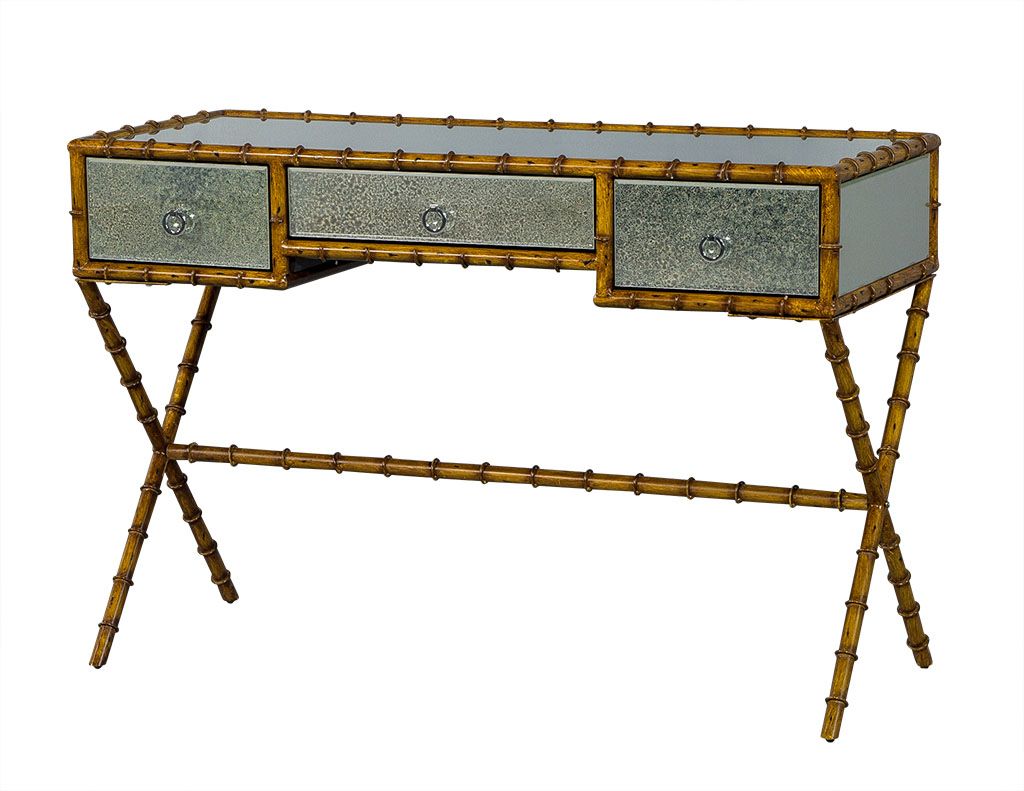 Faux Bamboo And Antique Glass Console | Carrocel Fine Furniture With Bamboo And Vintage Cream Desks (View 9 of 15)