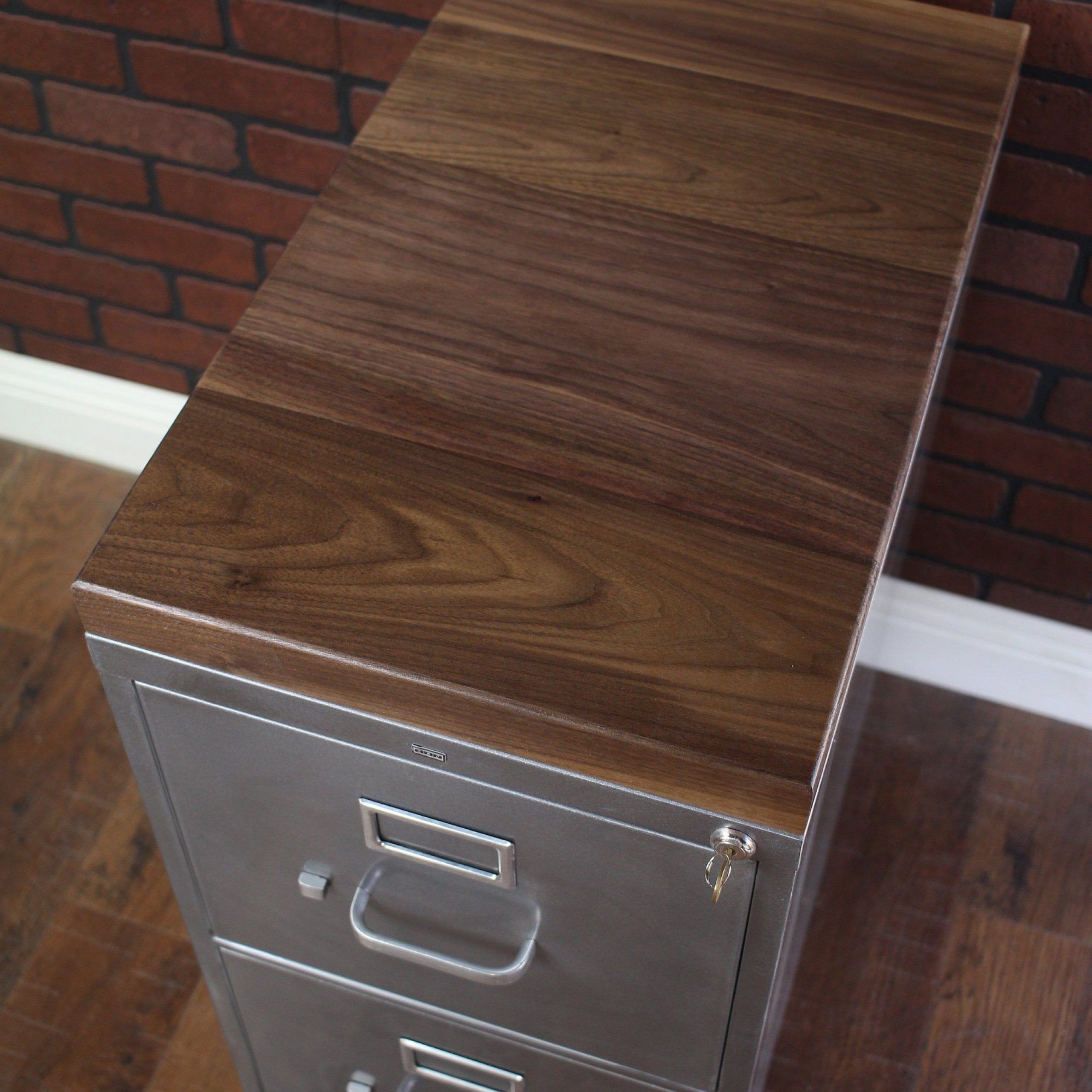 Filing Cabinet Refinished / 2 Drawer Letter Size Metal / Wood Top With Rustic Acacia Wooden 2 Drawer Executive Desks (View 8 of 15)