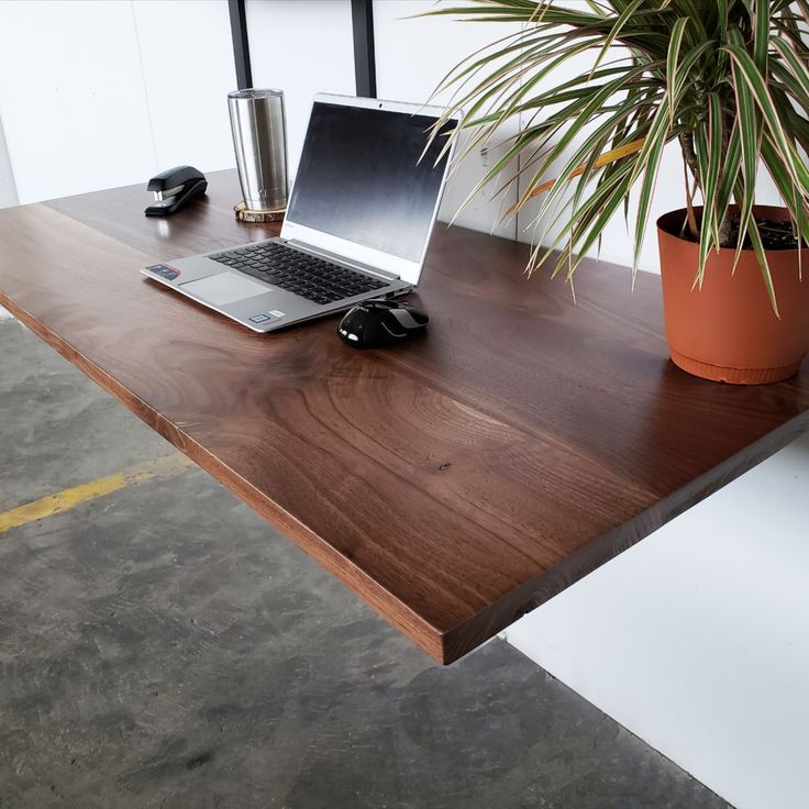 Floating Desk + 4 Shelves In 2021 | Wall Mounted Computer Desk, Wall For Black Glass And Walnut Wood Office Desks (View 9 of 15)