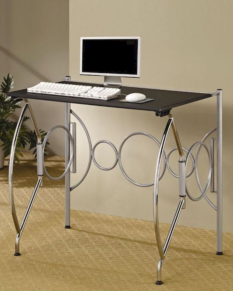 Fold Away Space Saving Desk In Chrome, Silver & Black Co800220 Within Black And Silver Modern Office Desks (View 6 of 15)