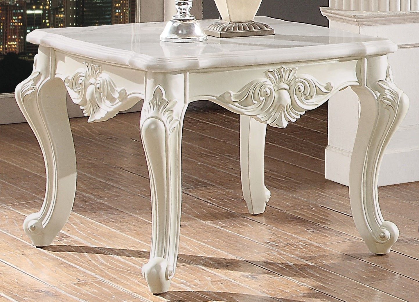 Fontenille Traditional Ivory Marble Top End Table In Antique Pearl Finish With Antique Ivory Wood Desks (View 8 of 15)
